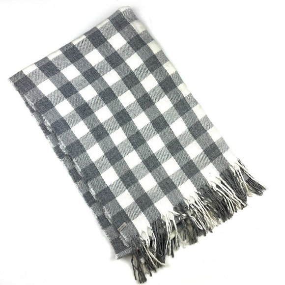 Eddie Bauer Gray White Check Fringe Blanket Scarf Wrap - Picture 1 of 2